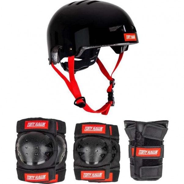 Tony Hawk Protective Full Pad Set & Helmet 9+ Yrs Black/Red Junior - Bike Boom